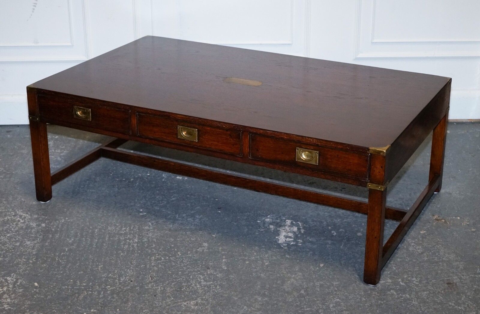 Stunning Military Campaign Reh Kennedy Coffee Table With Three Deep Drawers photo for sale
