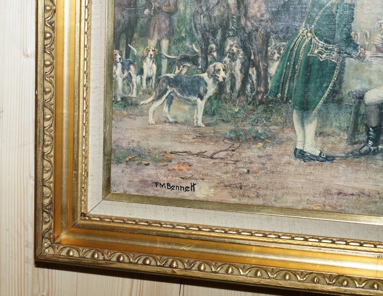 Oil Painting In Manner Of F.M.  Bennett Meet At The Lodge' Gilt Style Frame photo buy