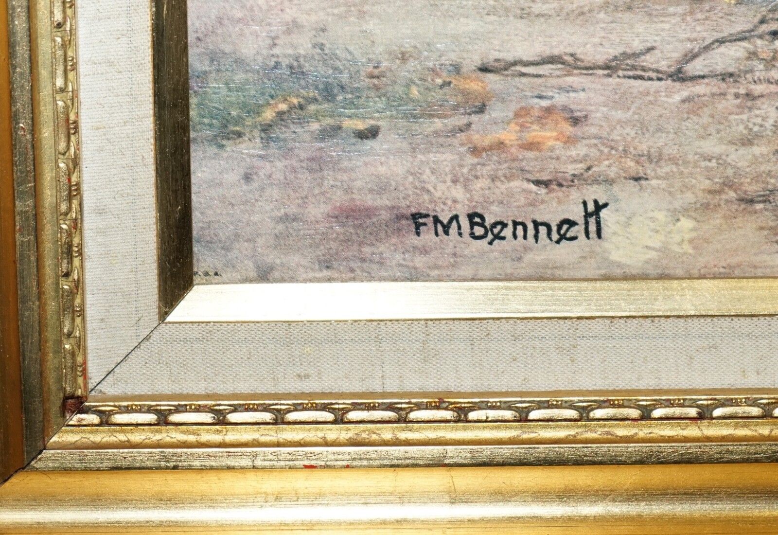 Oil Painting In Manner Of F.M.  Bennett Meet At The Lodge' Gilt Style Frame photo vintage