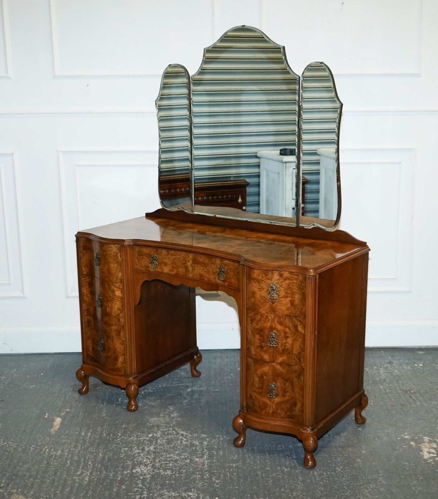 Antique 1920's Burr Walnut Art Deco Dressing Table With Plenty Of Drawers photo furniture