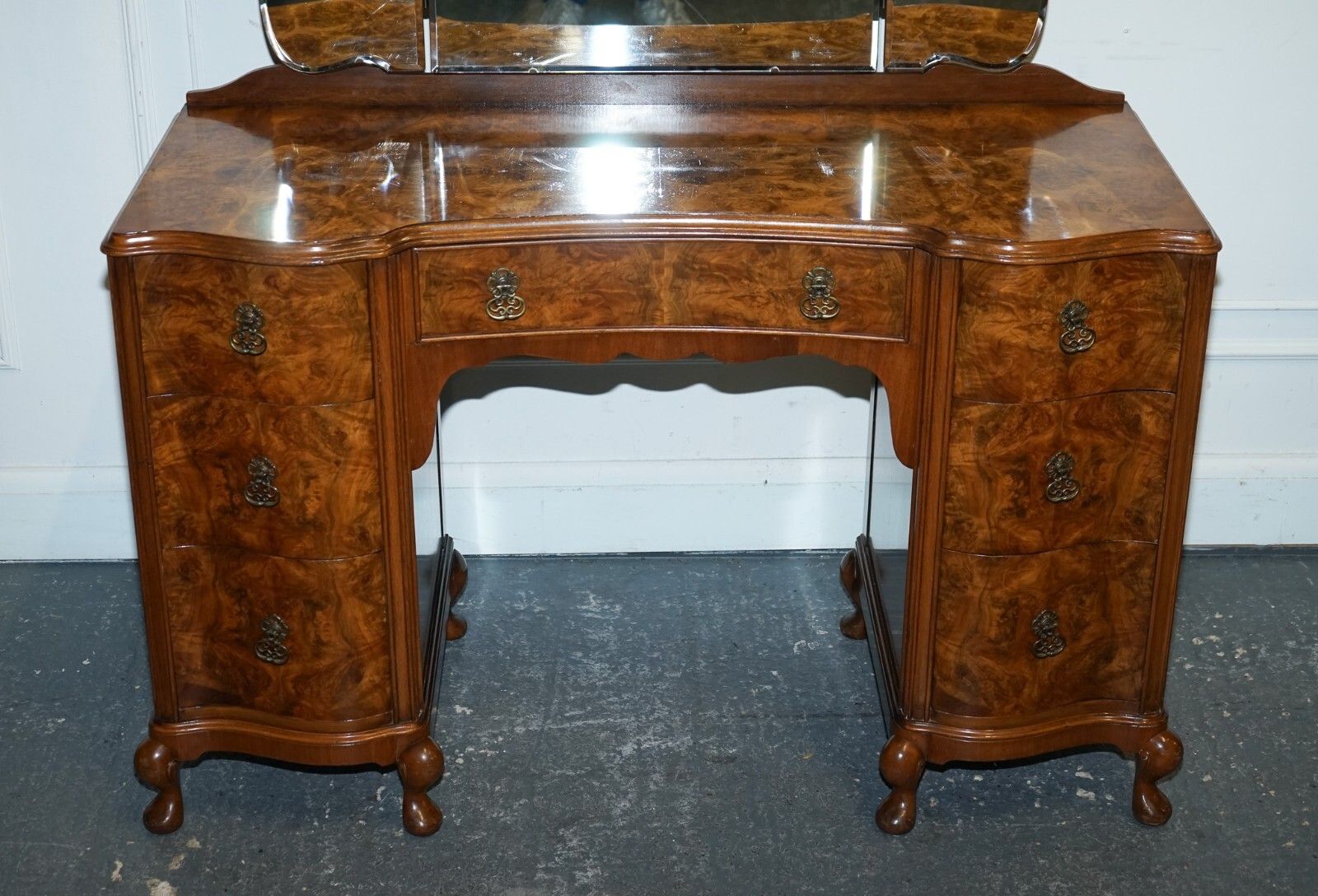 Antique 1920's Burr Walnut Art Deco Dressing Table With Plenty Of Drawers photo Furniture