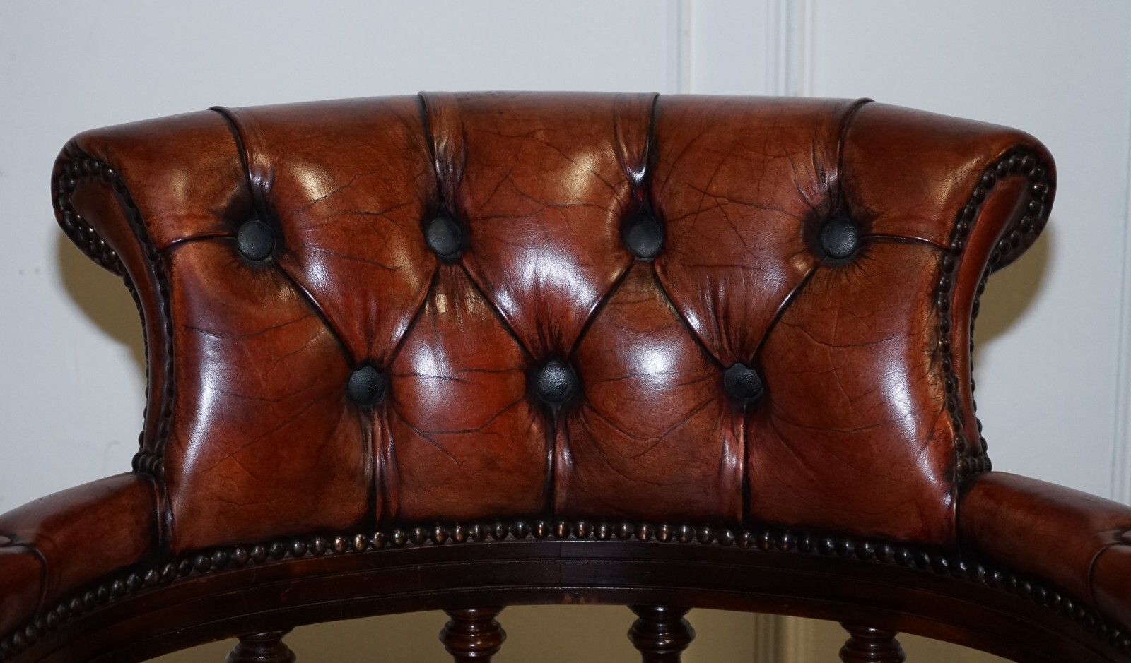 Antique Hand Dyed Brown Leather Chesterfield Captains Office Swivel Armchair photo buy