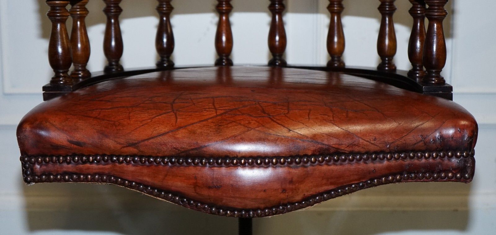photo for sale Antique Hand Dyed Brown Leather Chesterfield Captains Office Swivel Armchair