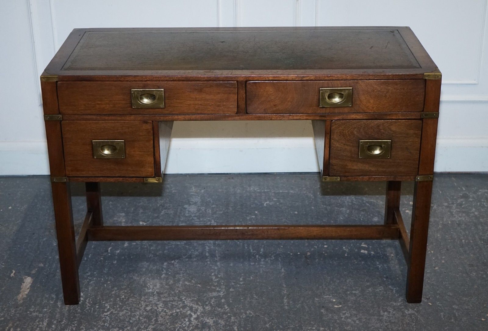 Vintage Harrods London Kennedy Military Campaign Leather Top Writing Table Desk photo 1950.0