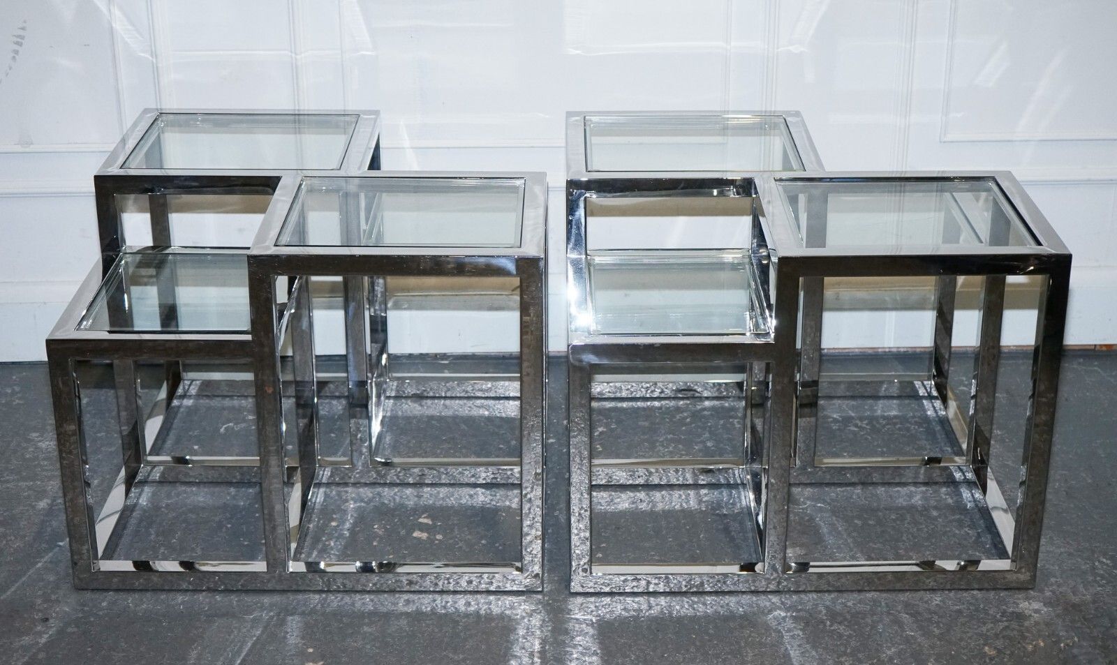Pair Of Casa Padrino Art Deco Style Glass Polished Stainless Steel Side Tables photo furniture