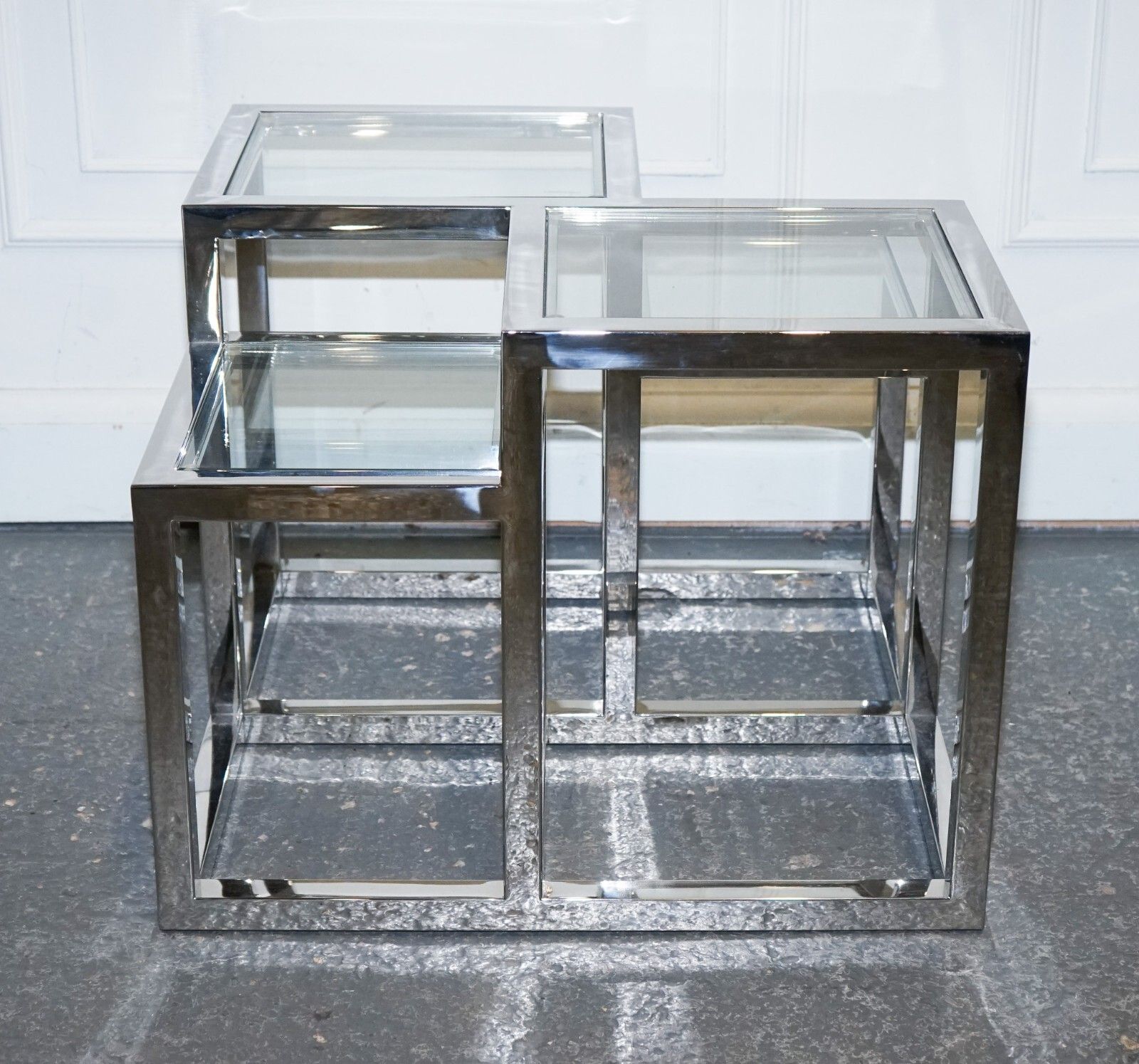 Pair Of Casa Padrino Art Deco Style Glass Polished Stainless Steel Side Tables photo vinterior