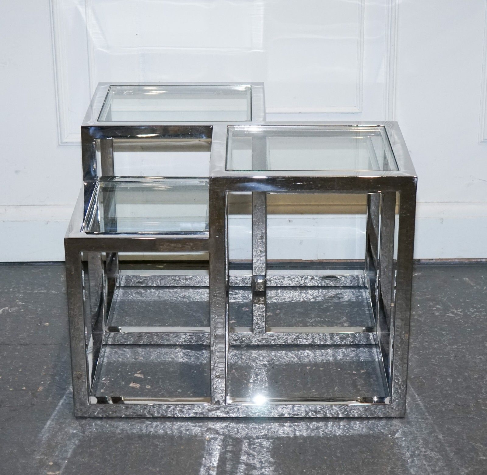 Pair Of Casa Padrino Art Deco Style Glass Polished Stainless Steel Side Tables photo vintage