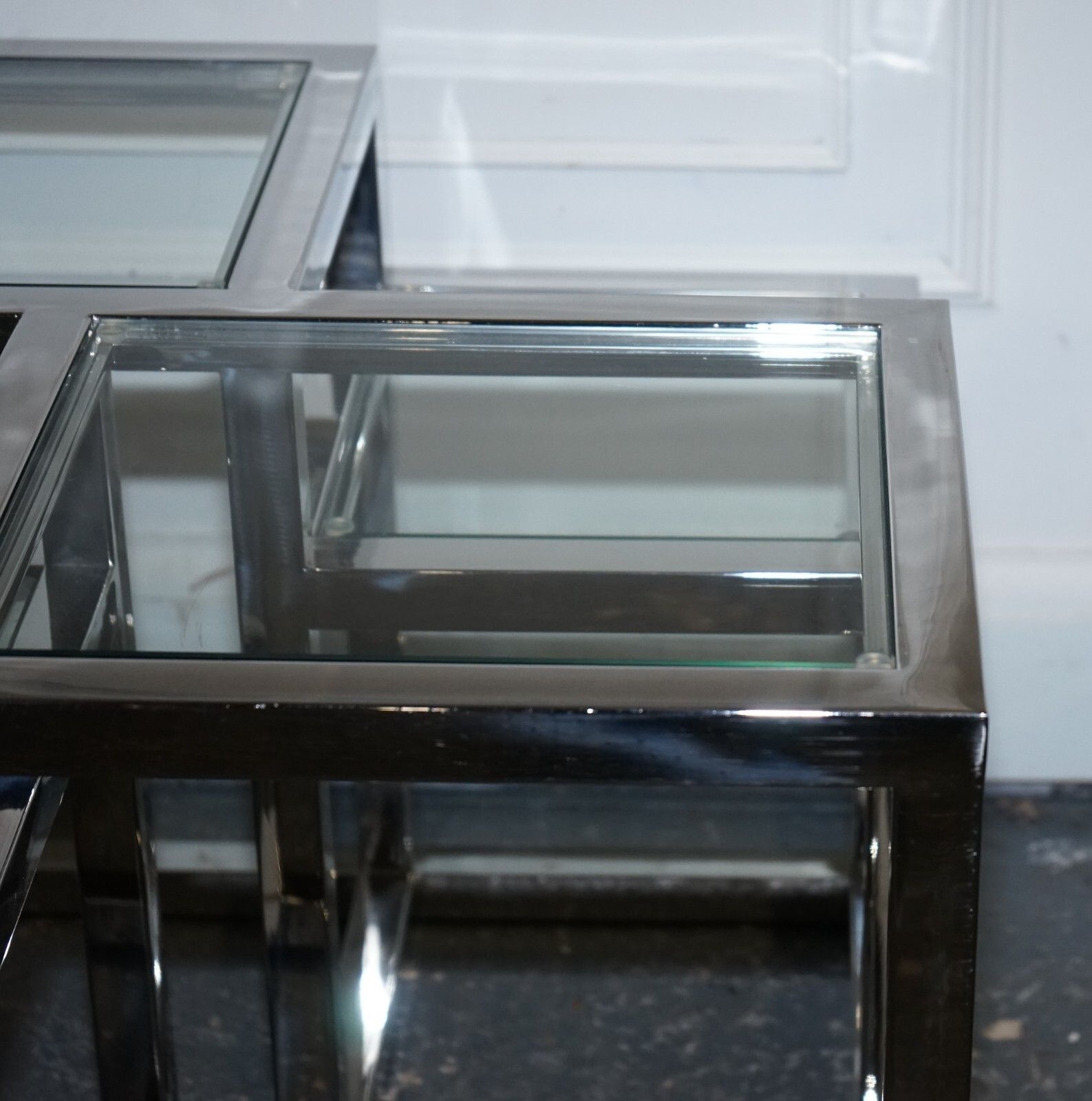 photo furniture Pair Of Casa Padrino Art Deco Style Glass Polished Stainless Steel Side Tables