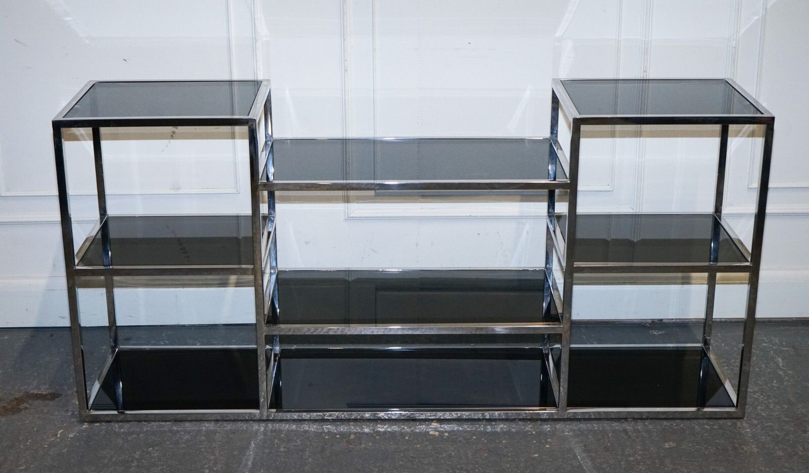 Showroom Casa Padrino Smoked Glass Polished Stainless Steel Console Table photo for sale