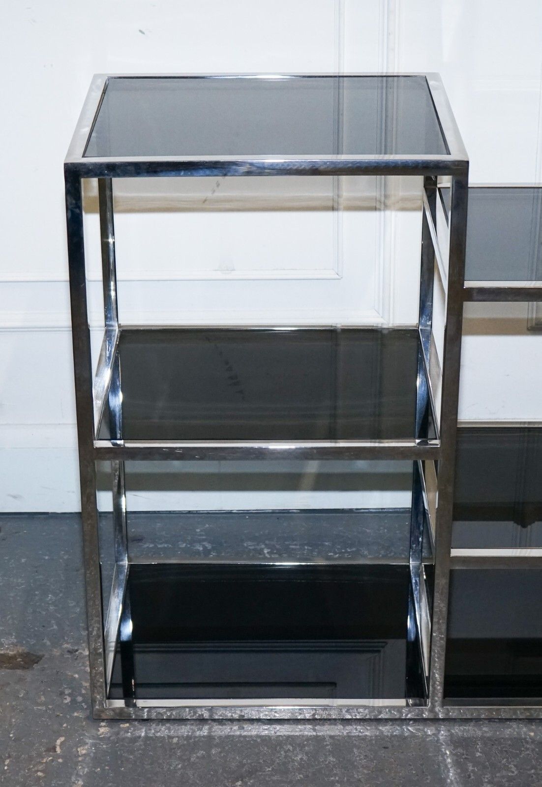 Showroom Casa Padrino Smoked Glass Polished Stainless Steel Console Table photo vinterior