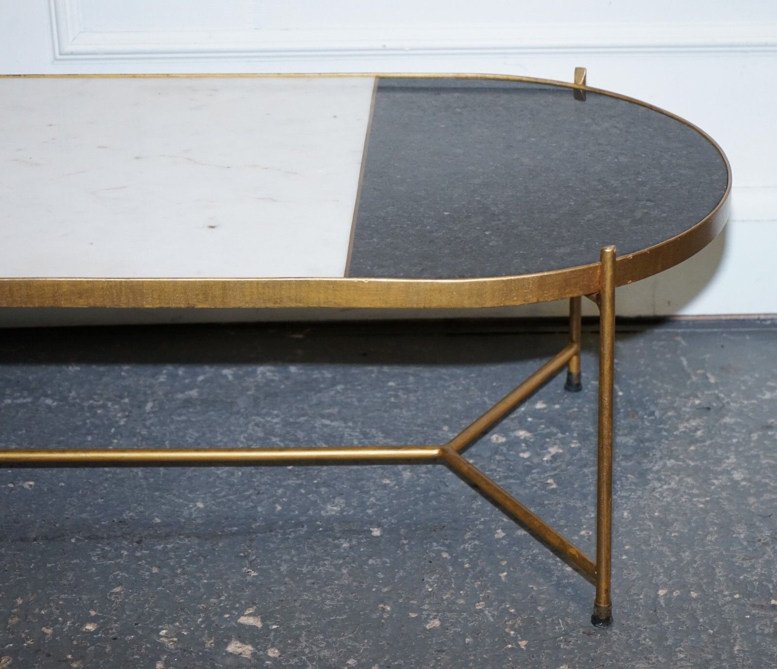 Contemporary Italian Two Tone Marble & Limestone Coffee Table On Metal Gold Legs photo Furniture