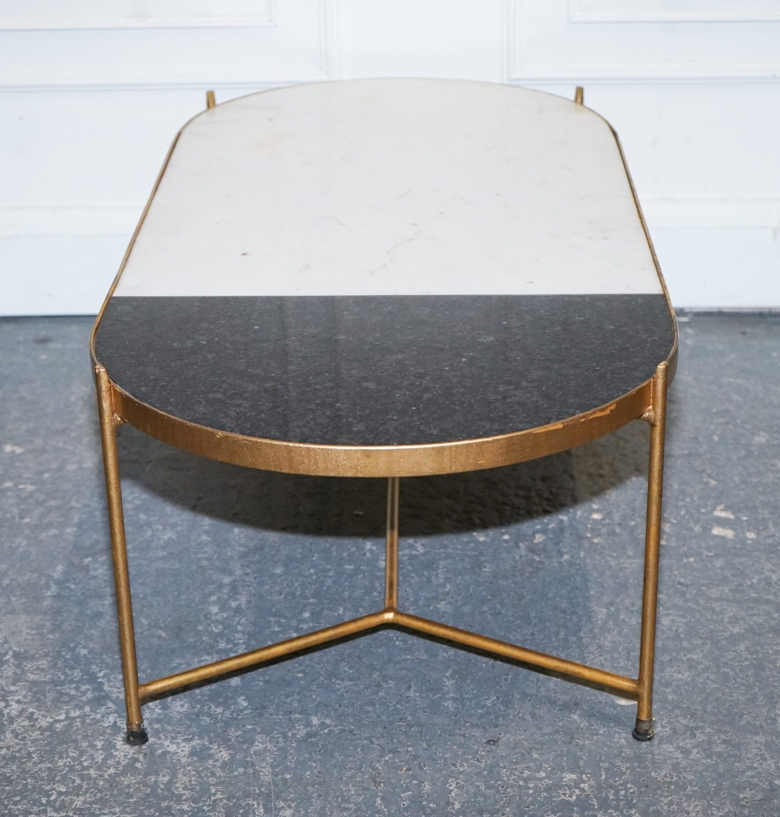 Contemporary Italian Two Tone Marble & Limestone Coffee Table On Metal Gold Legs photo vintage