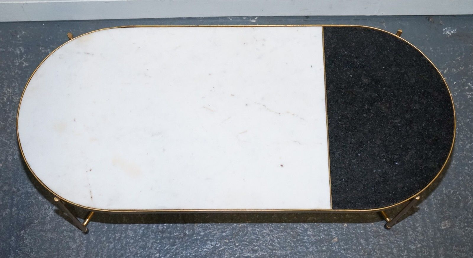 Furniture Contemporary Italian Two Tone Marble & Limestone Coffee Table On Metal Gold Legs photo