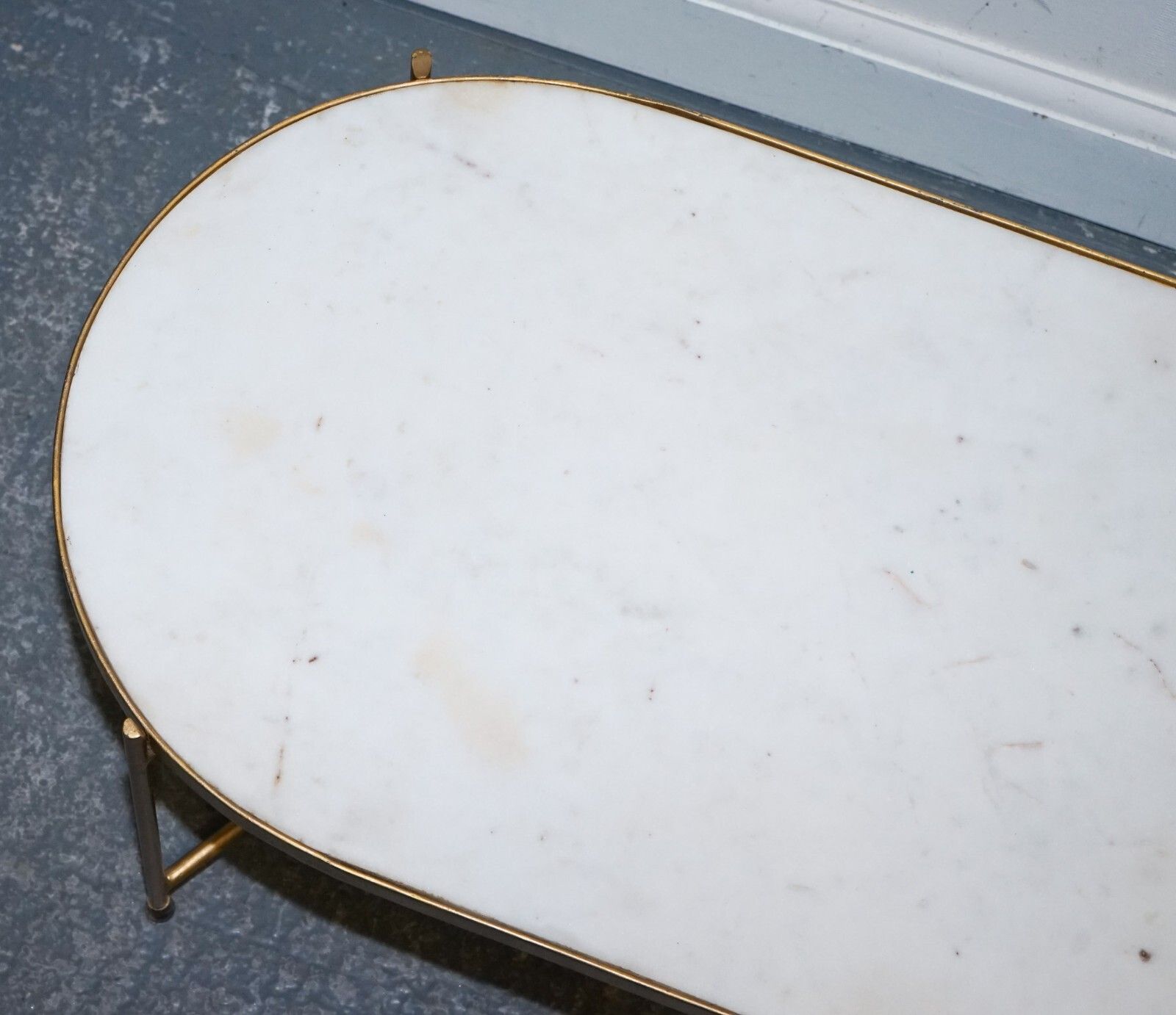 450.0 Contemporary Italian Two Tone Marble & Limestone Coffee Table On Metal Gold Legs photo