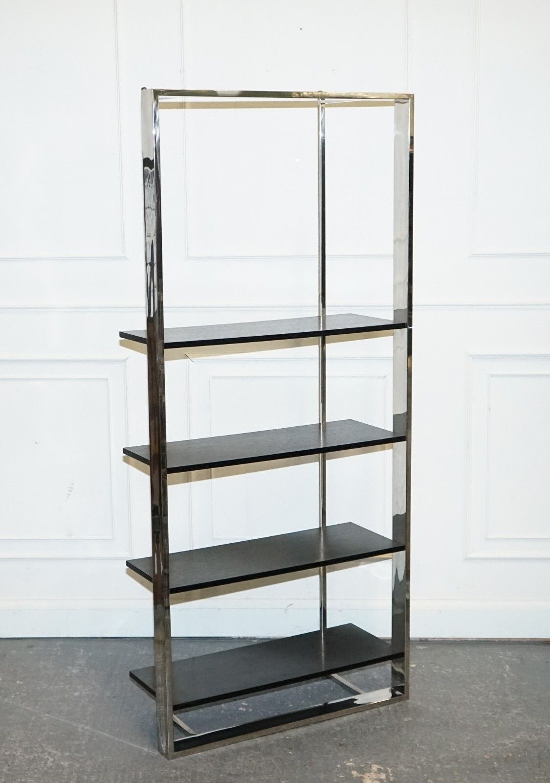 Polished Stainless Steel Black And Silver Art Deco Style Bookcase Shelf Display photo furniture