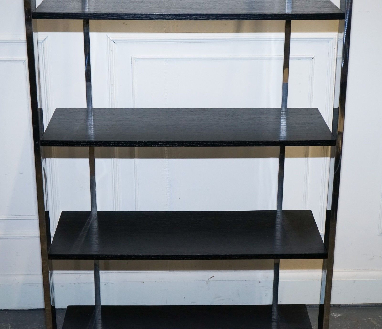 Polished Stainless Steel Black And Silver Art Deco Style Bookcase Shelf Display photo buy