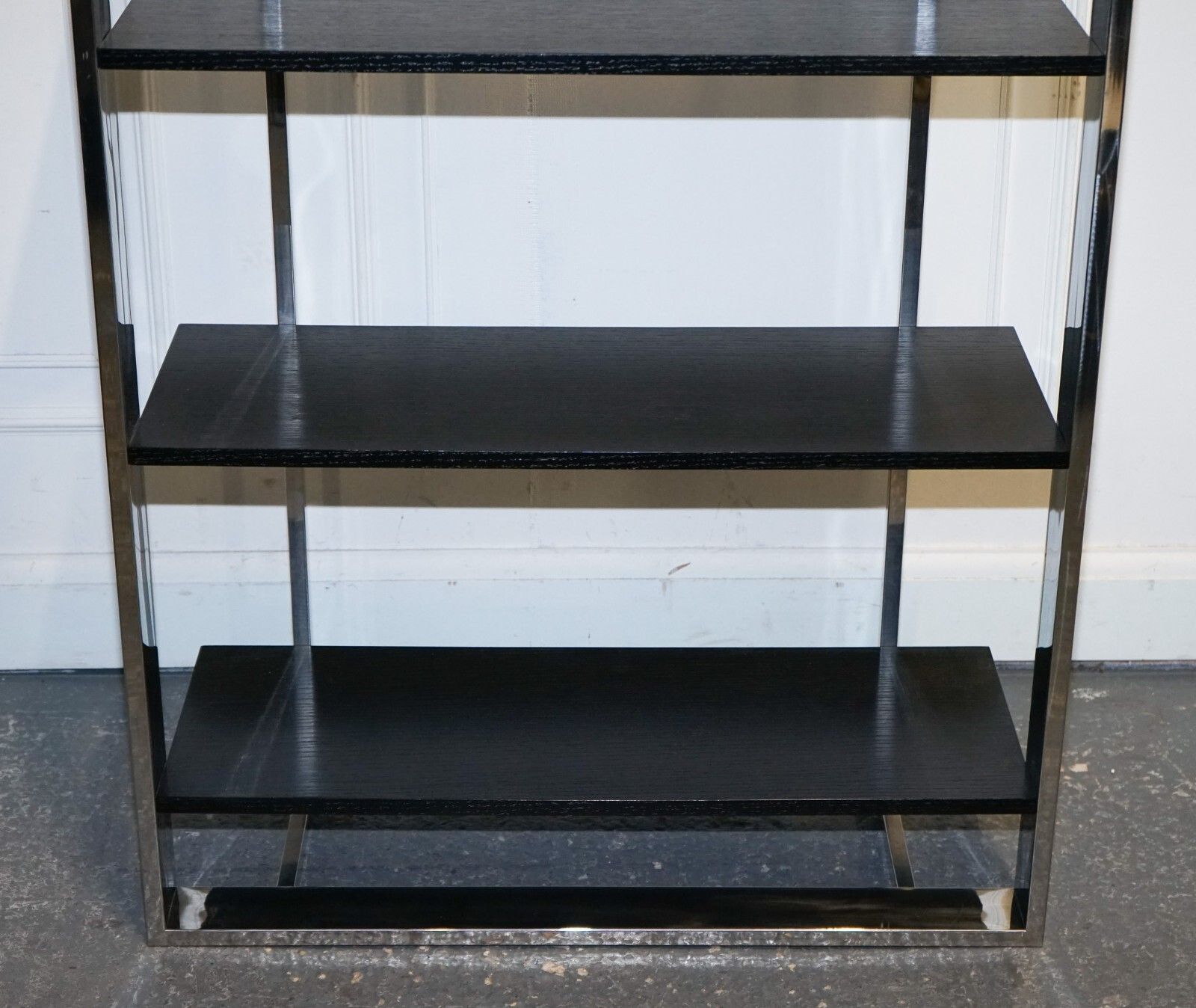 Polished Stainless Steel Black And Silver Art Deco Style Bookcase Shelf Display photo vintage