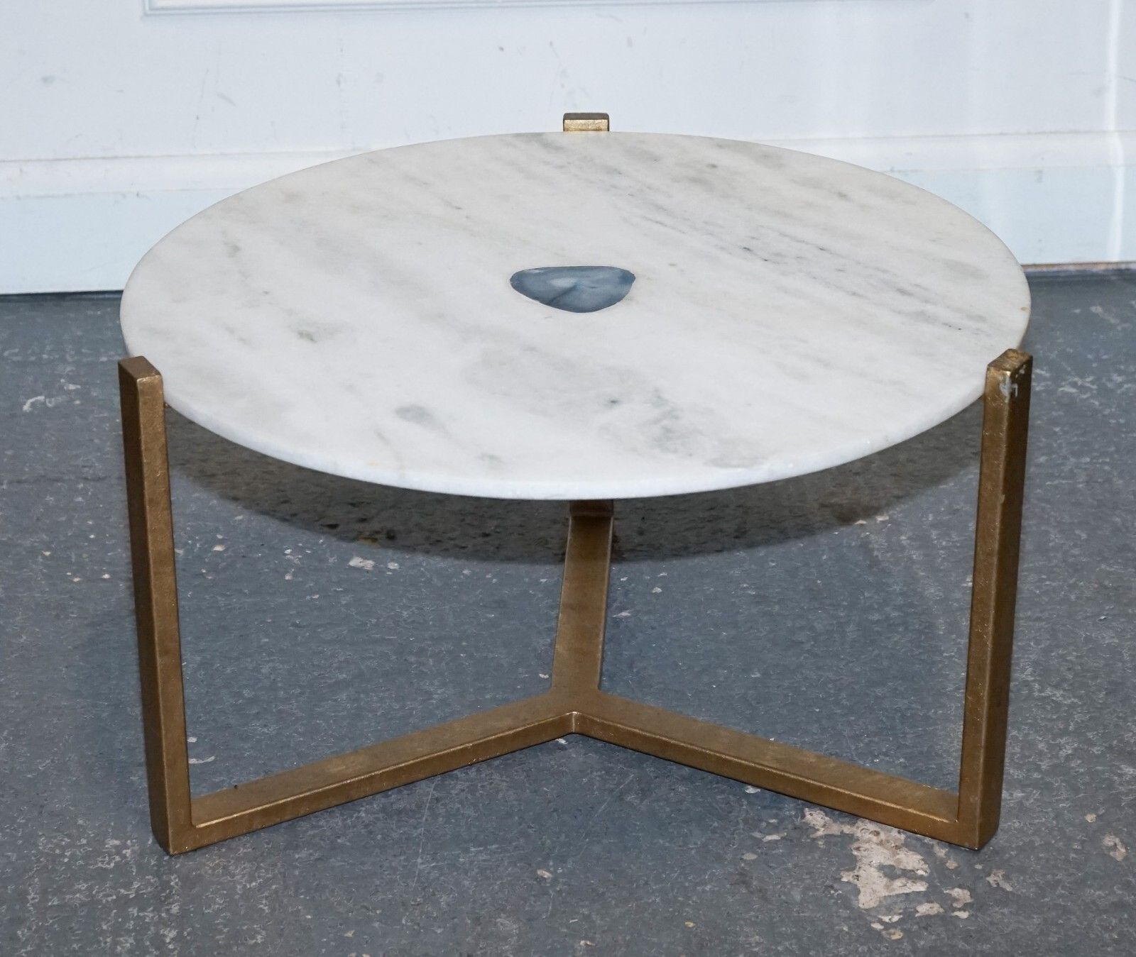 Stunning Ex Showroom Marble Iron & Blue Agate Stone Side Coffee Tables photo Furniture