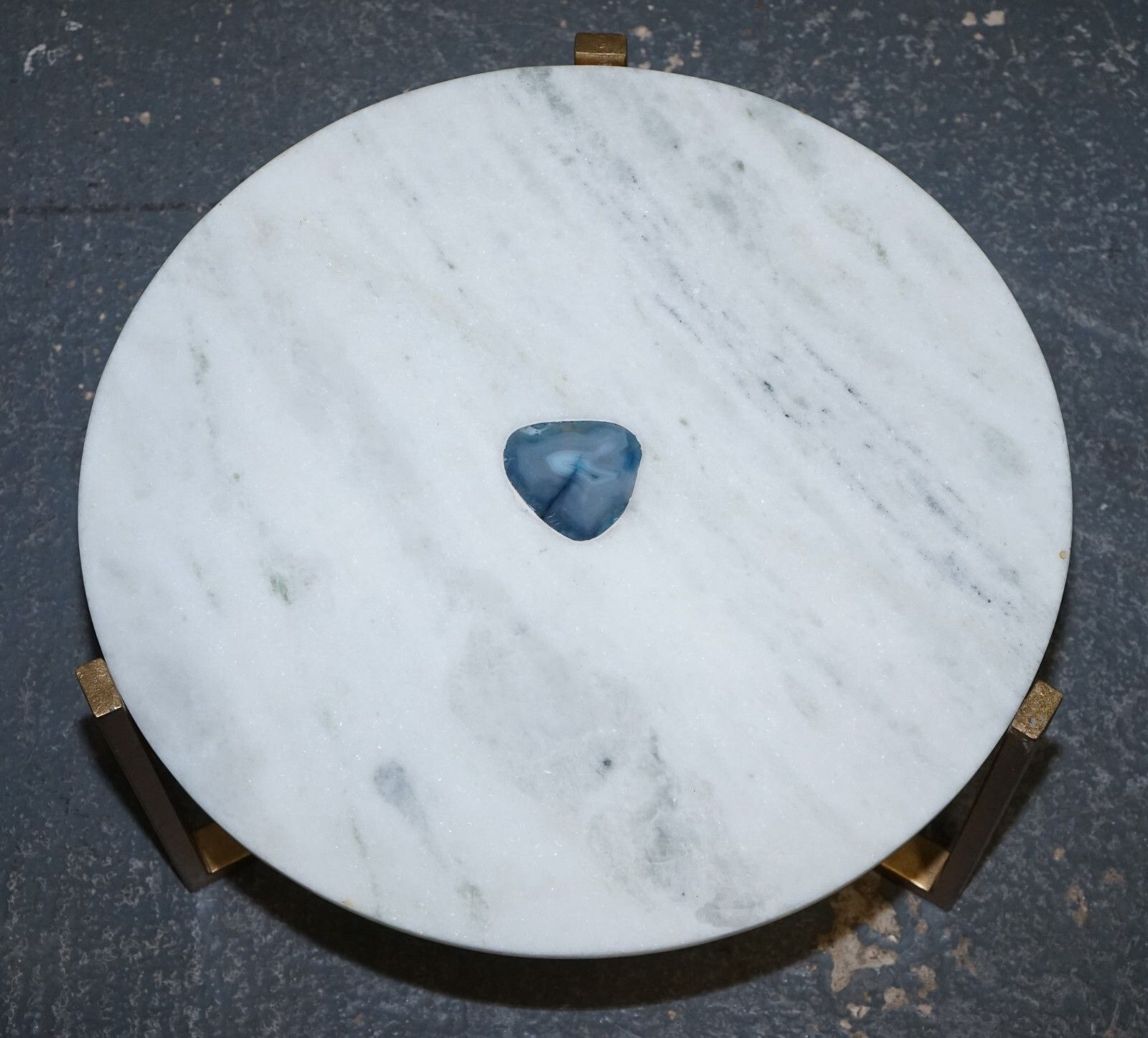 Stunning Ex Showroom Marble Iron & Blue Agate Stone Side Coffee Tables photo buy