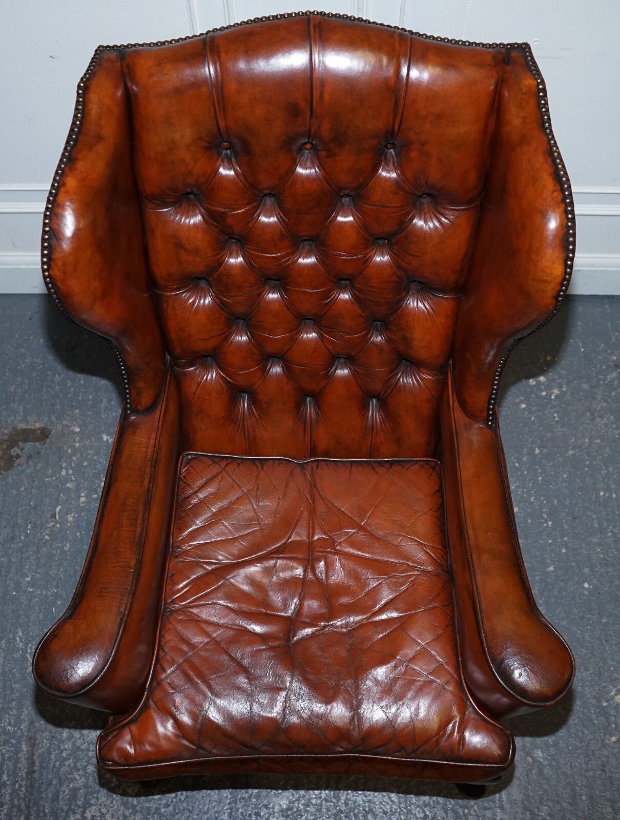 6500.0 Pair Of William Morris Flat Arm Chesterfield Wingback Bordeaux Armchairs photo