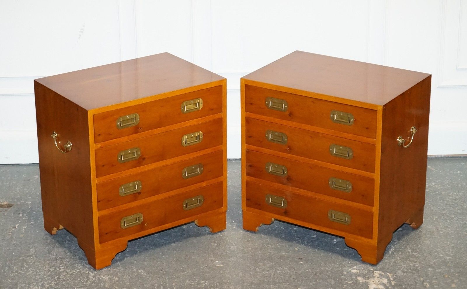 Pair Of Vintage Military Campaign Yew Wood Chest Of Drawers End Tables photo furniture