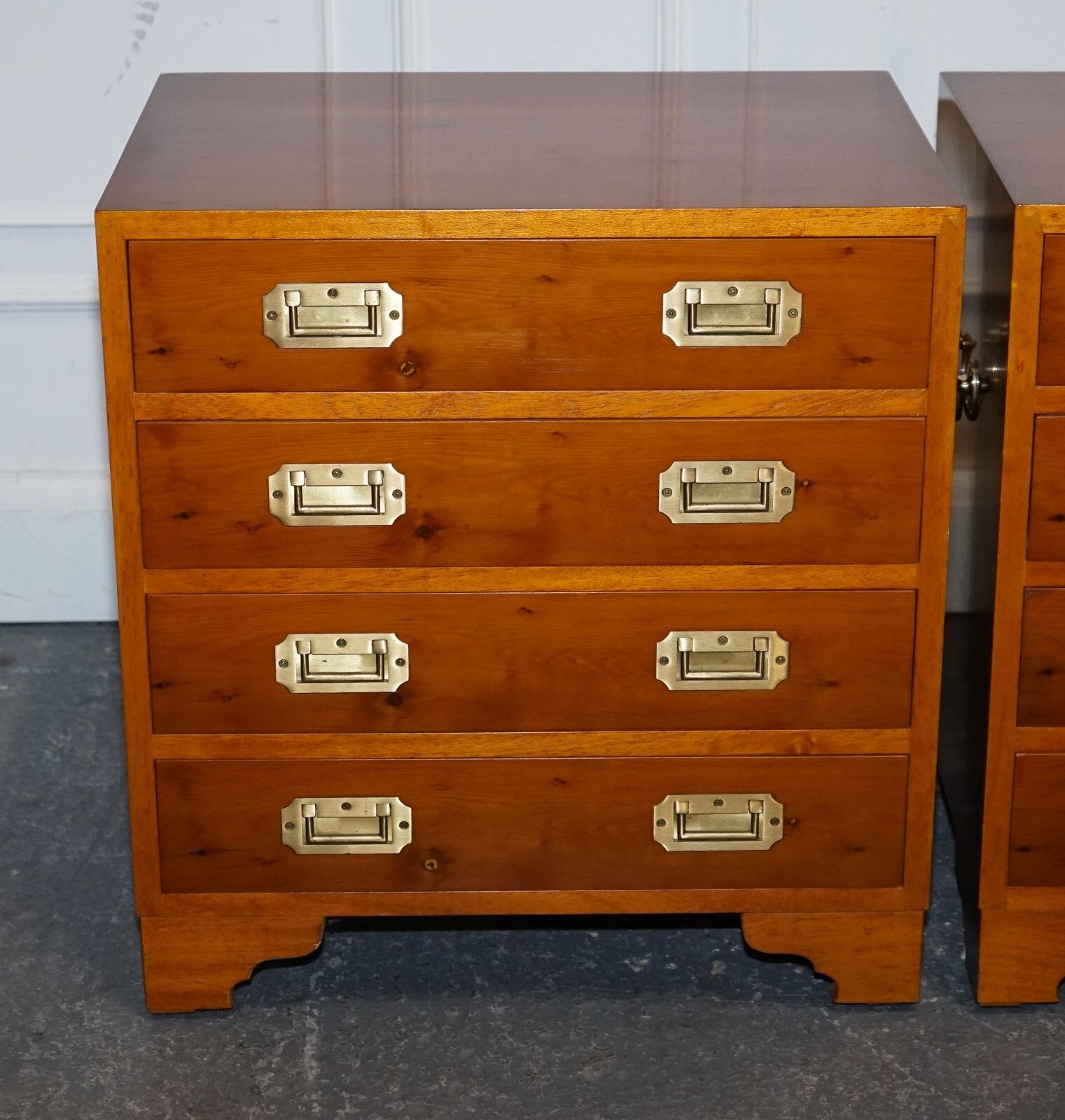 Pair Of Vintage Military Campaign Yew Wood Chest Of Drawers End Tables photo 1650.0