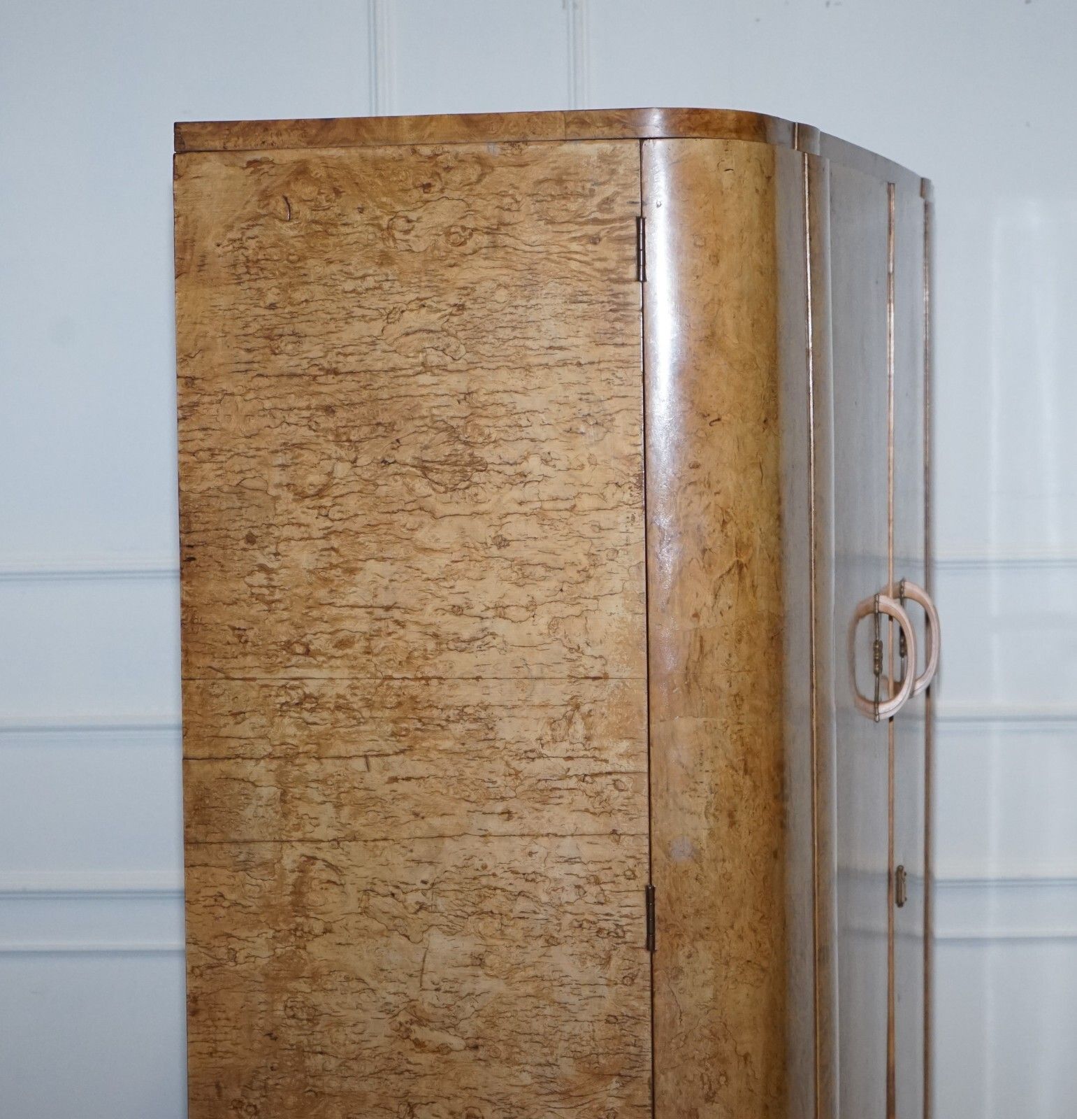 photo for sale Beautiful Art Deco Blonde Walnut Double Door Wardrobe Armoire