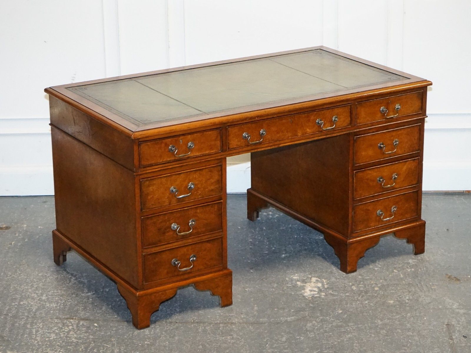 One Of A Kind Restored Victorian Burr Walnut Hand Dyed Leather Pedestal Desk photo furniture