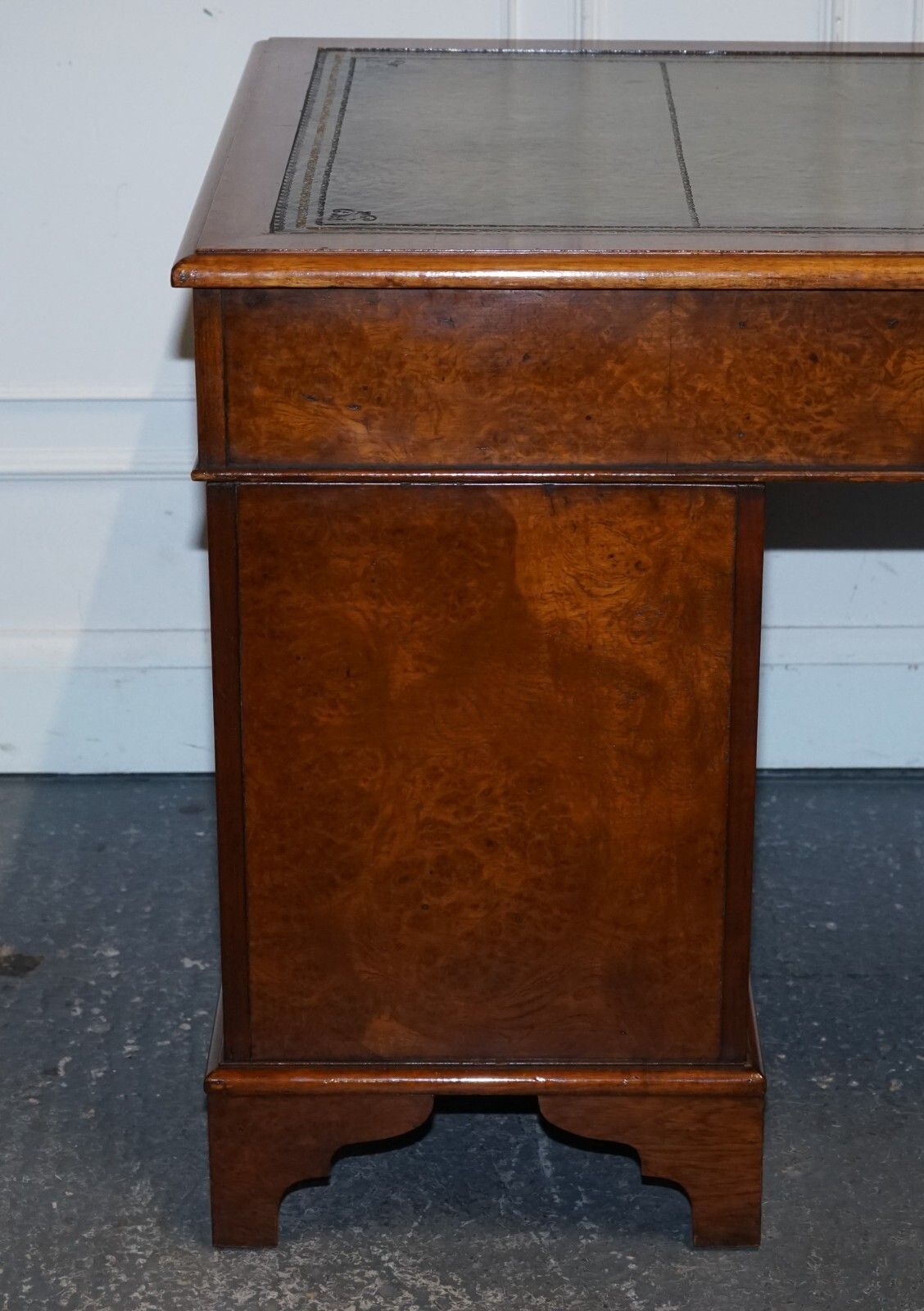 2650.0 One Of A Kind Restored Victorian Burr Walnut Hand Dyed Leather Pedestal Desk photo