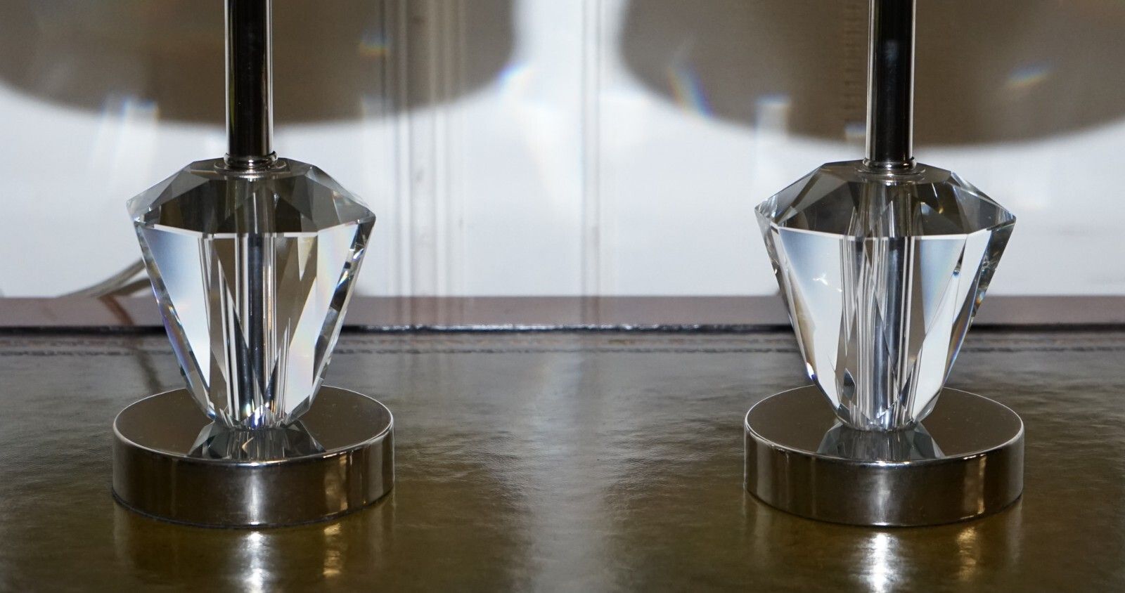 Lovely Pair Of Diamond Glass Design On Stainless Steel Base Baby Blue Shades photo vinterior
