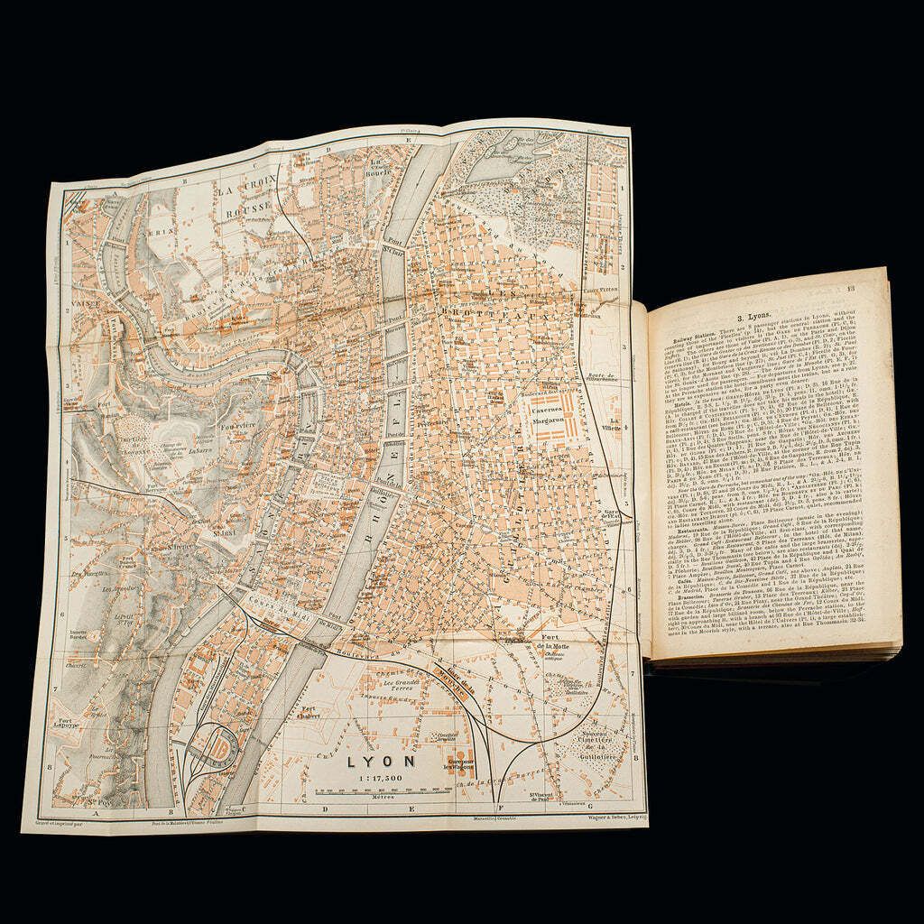 Small Antique Baedeker's South Eastern France Guide Book, Victorian, Travel Maps photo vinterior