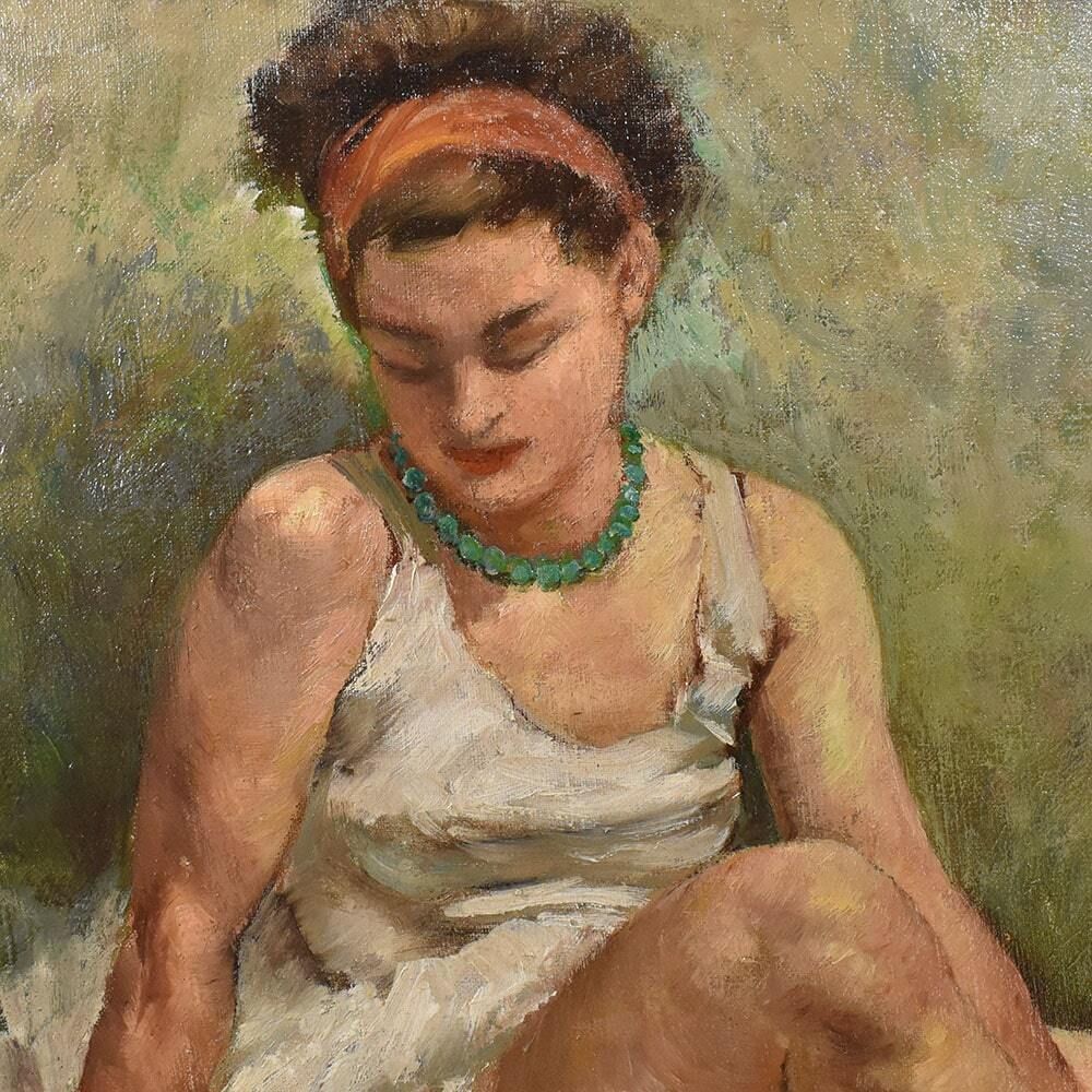 Antique Painting, Beautiful Young Girl, Young Dancer, Portrait Painting, Oil Painting On Canvas, Art Deco, XX Century. (Qr496) photo 2200.0