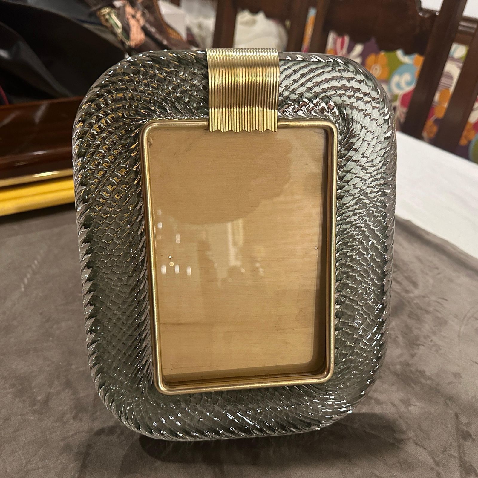 photo vinterior 1990s Barovier Style Art Deco Grey Murano Glass And Brass Picture Frame