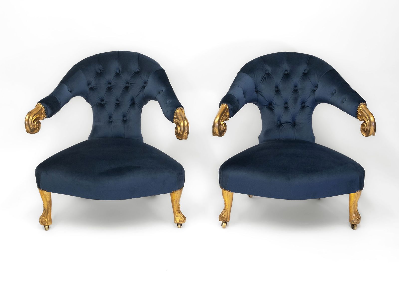 Pair Mid 19th Century Giltwood & Velvet Salon Armchairs photo 3860.0