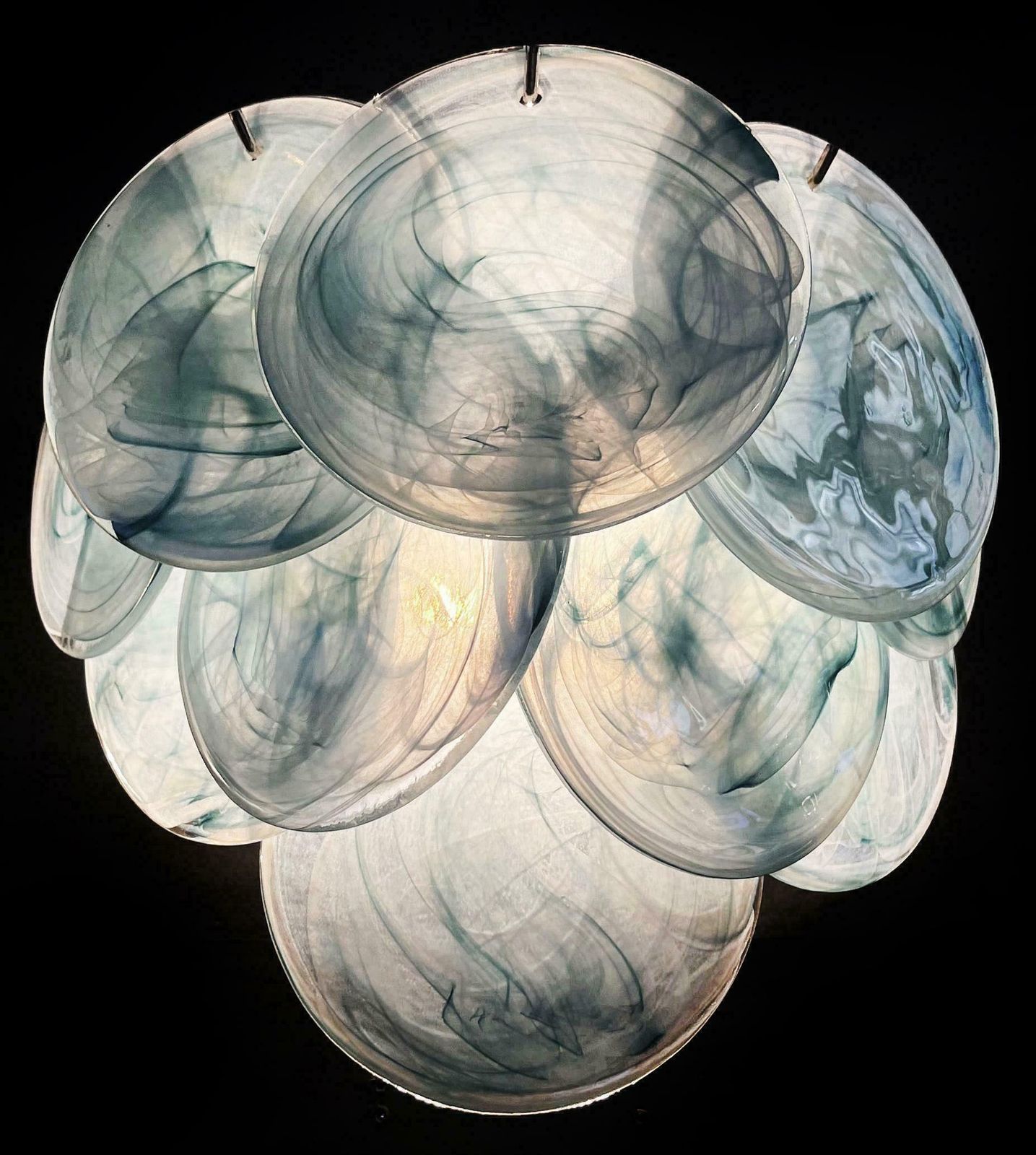 Elegant Pair Of Glass Wall Sconces   10 Iridescent Alabaster Blue Discs photo Lighting