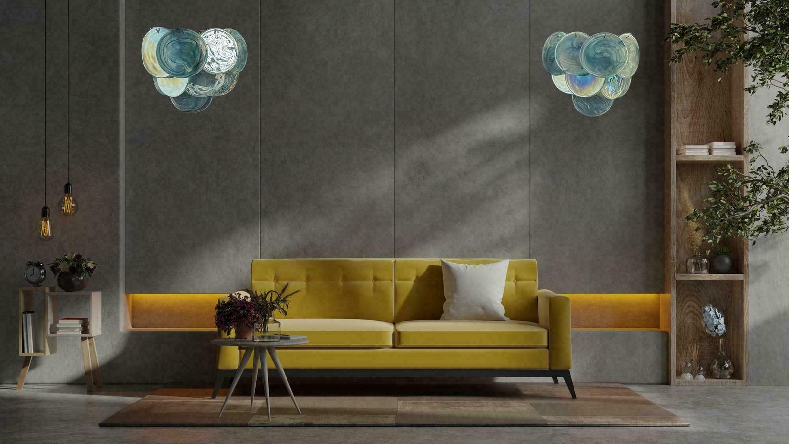 Elegant Pair Of Glass Wall Sconces   10 Iridescent Alabaster Blue Discs photo buy