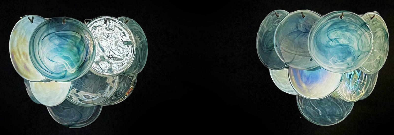 photo furniture Elegant Pair Of Glass Wall Sconces   10 Iridescent Alabaster Blue Discs