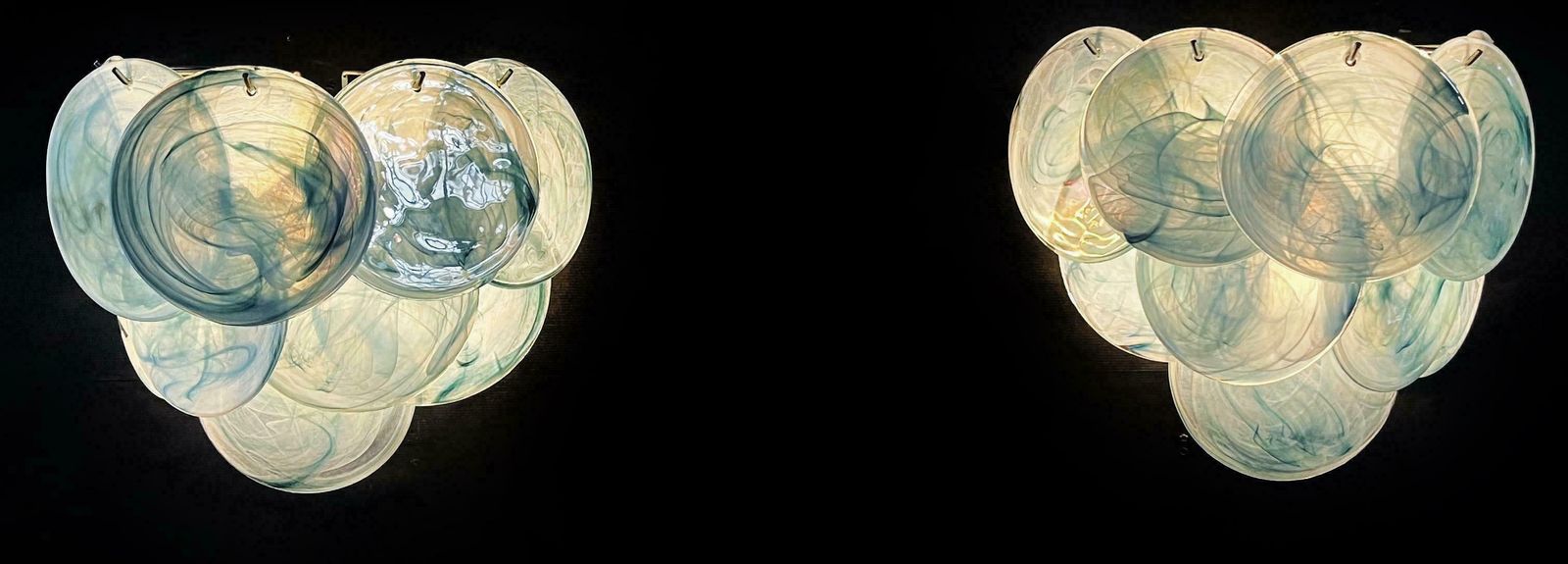 photo buy Elegant Pair Of Glass Wall Sconces   10 Iridescent Alabaster Blue Discs