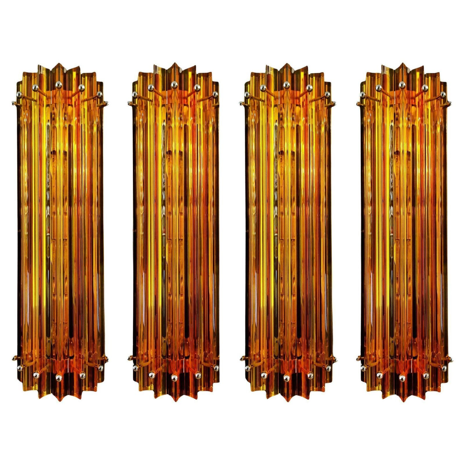 Midcentury Four Italian Wall Sconces, Venini Style Murano, 1990s
