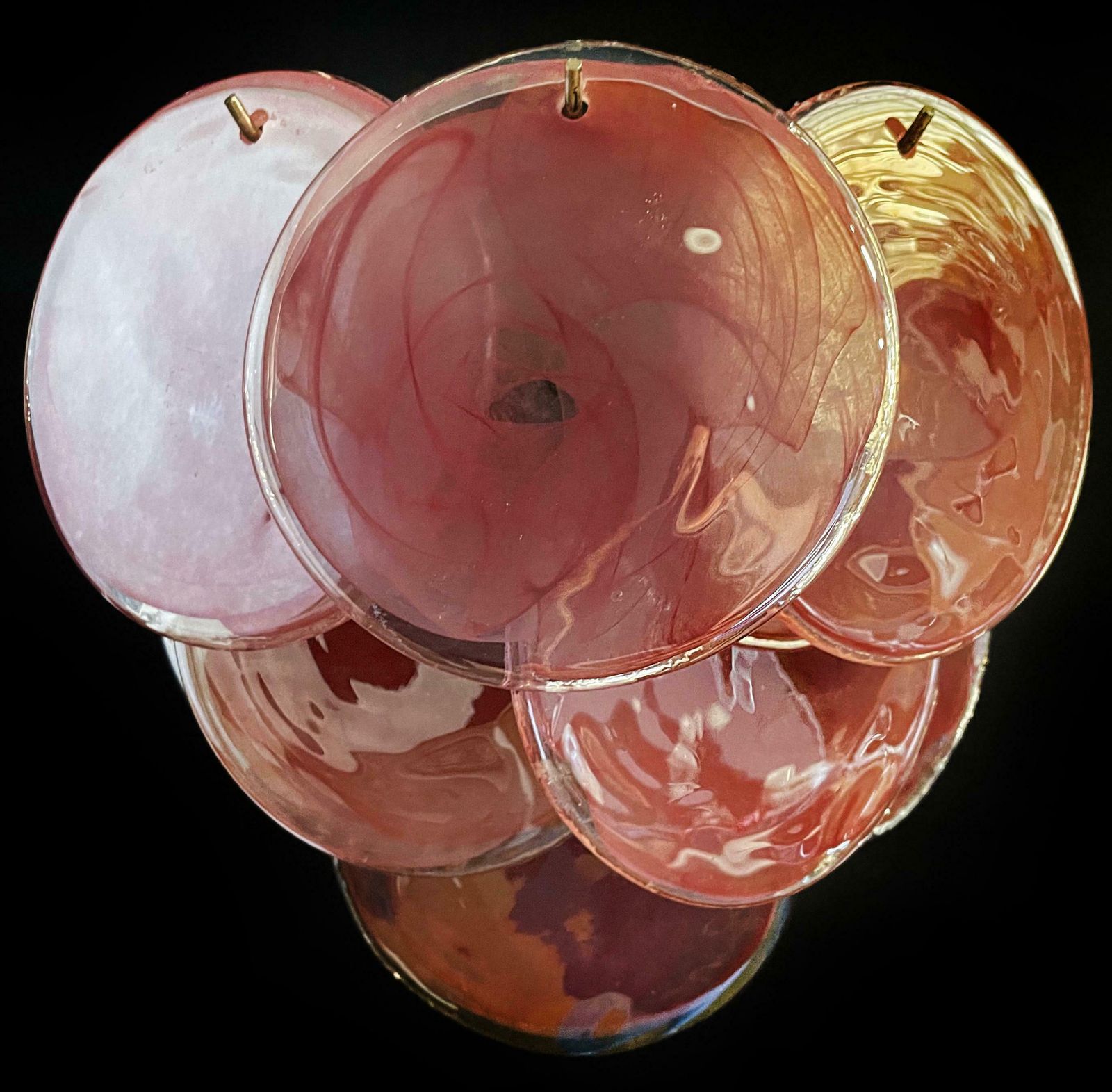 524.0 Beautiful Pair Of Glass Wall Sconces  10 Iridescent Alabaster Pink Discs photo