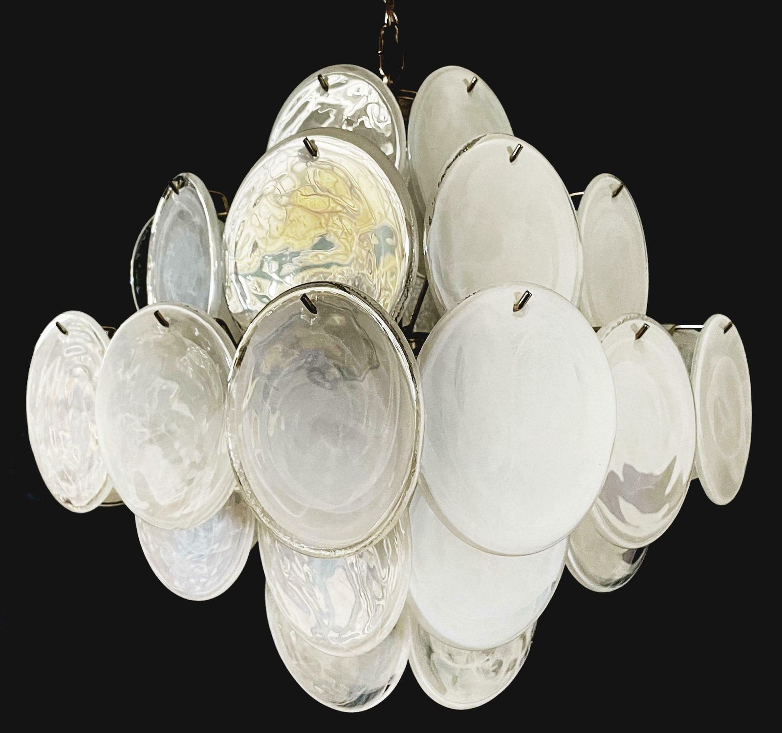 Lighting Elegant 1970’s Vintage Italian Murano Chandelier   36 White Discs photo