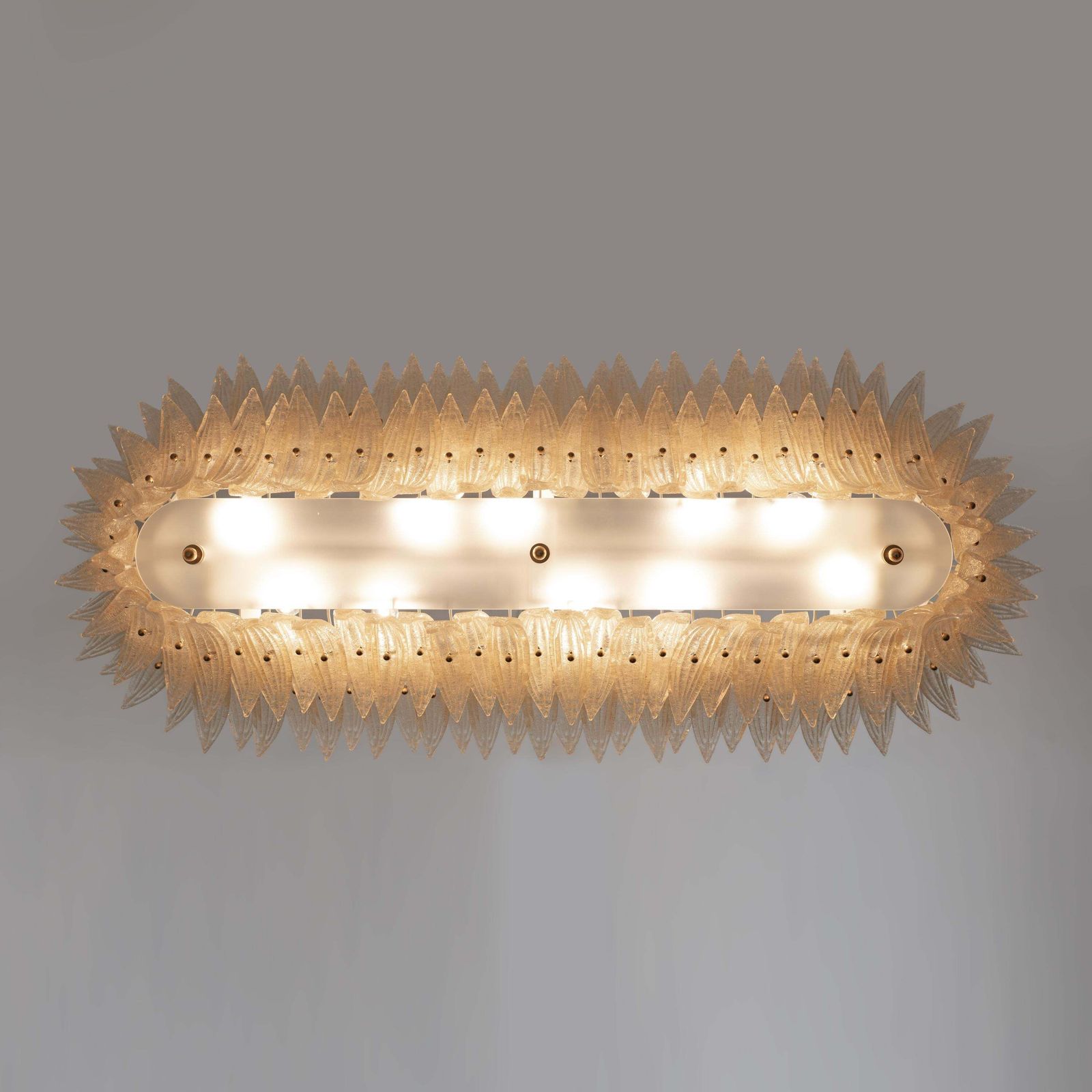 Mid Century Modern Style Italian Murano Glass And Brass Palmette Chandelier photo vintage