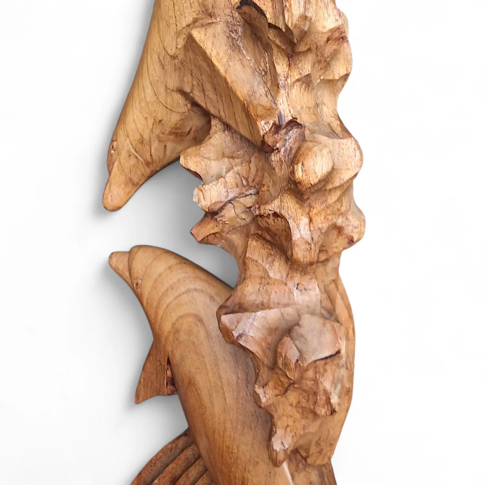Hand Carved Tropical Hardwood Dolphin Sculpture Coastal Nautical Decor photo vinterior