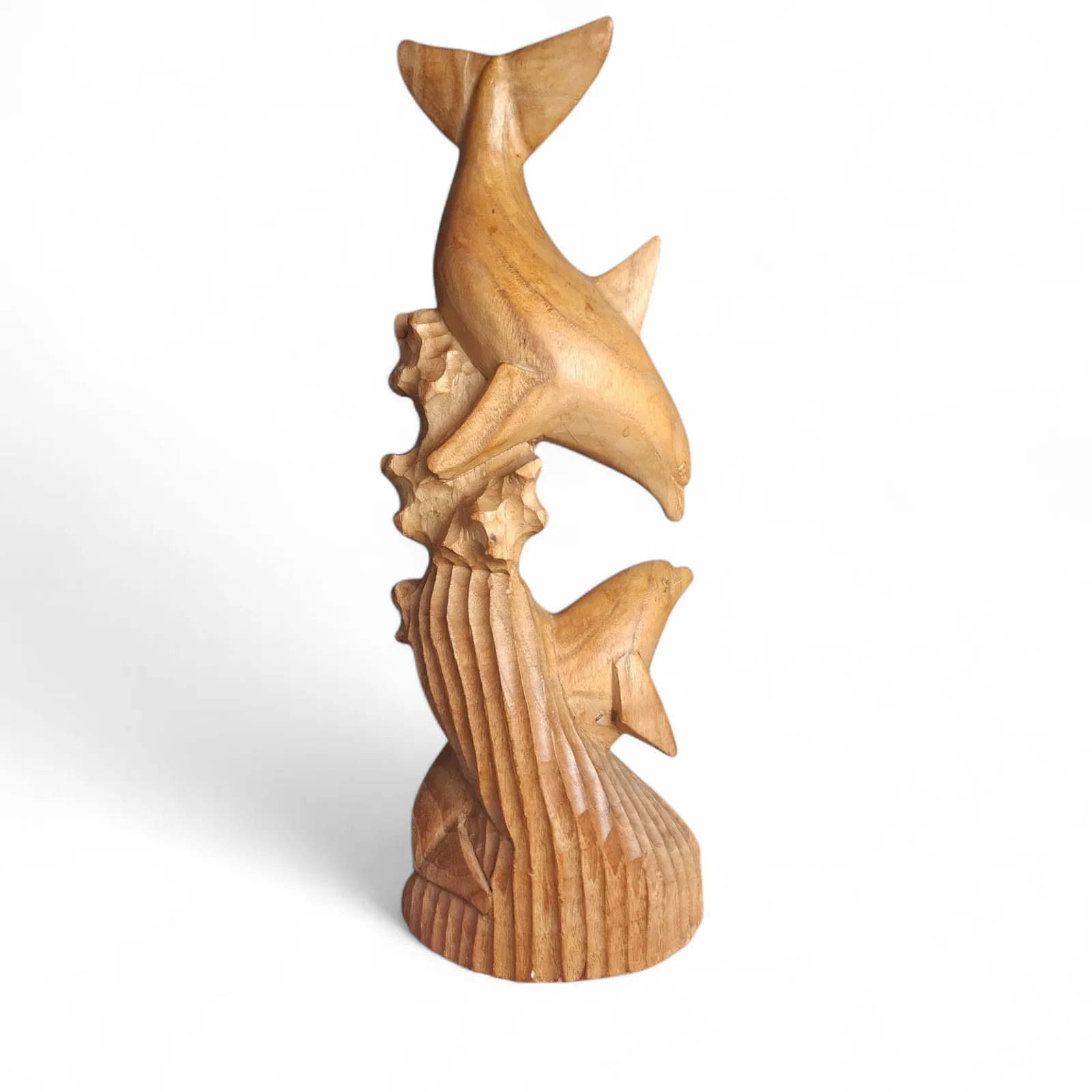 Hand Carved Tropical Hardwood Dolphin Sculpture Coastal Nautical Decor photo vintage