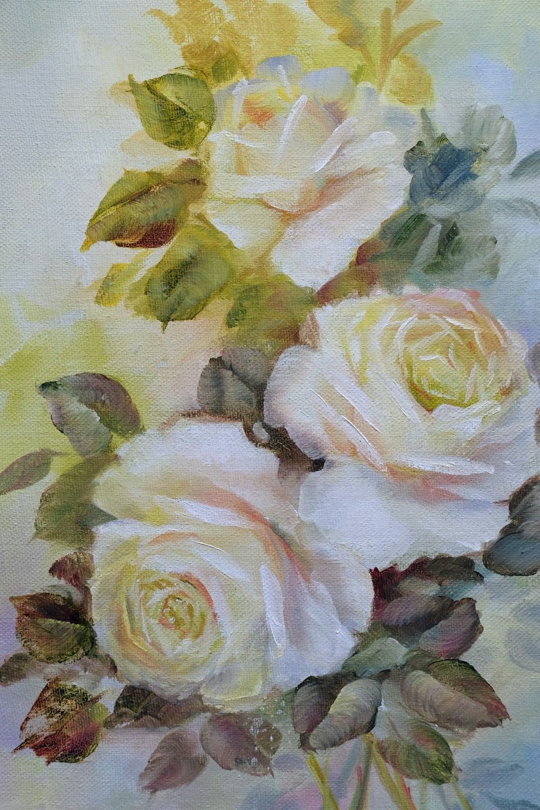Still Life Of Yellow Roses Oil On Canvas Signed Yeiser photo vinterior