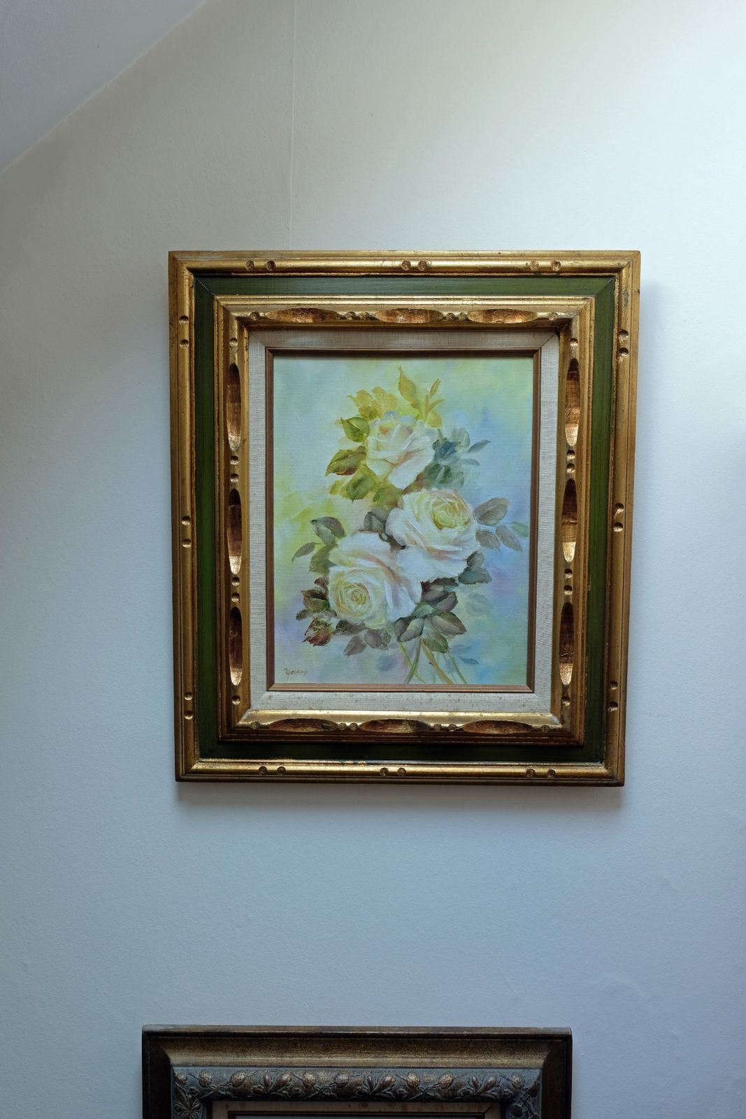 photo vinterior Still Life Of Yellow Roses Oil On Canvas Signed Yeiser