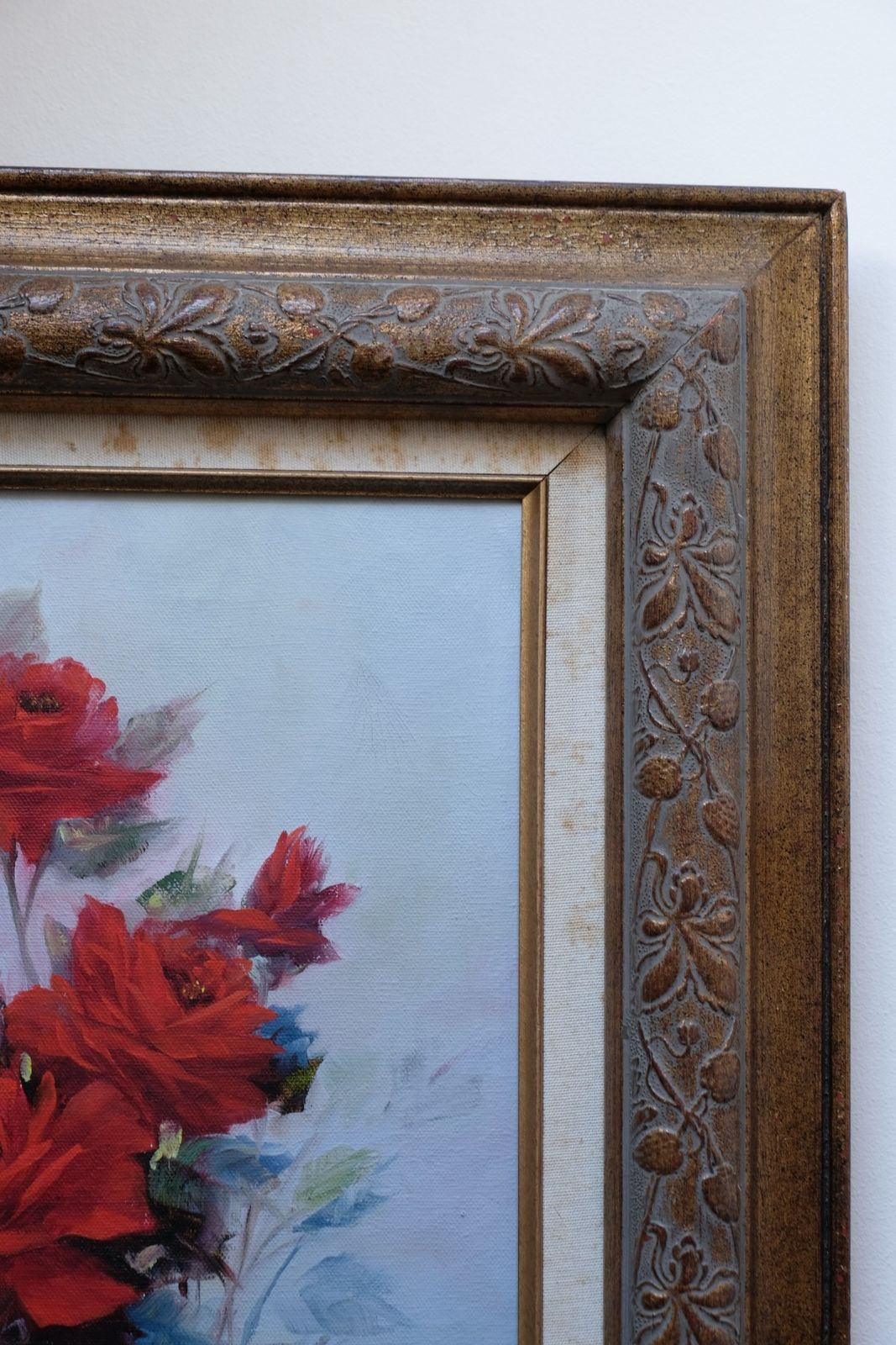 Still Life Of Red Roses Oil On Canvas Signed Linda Britt photo Art