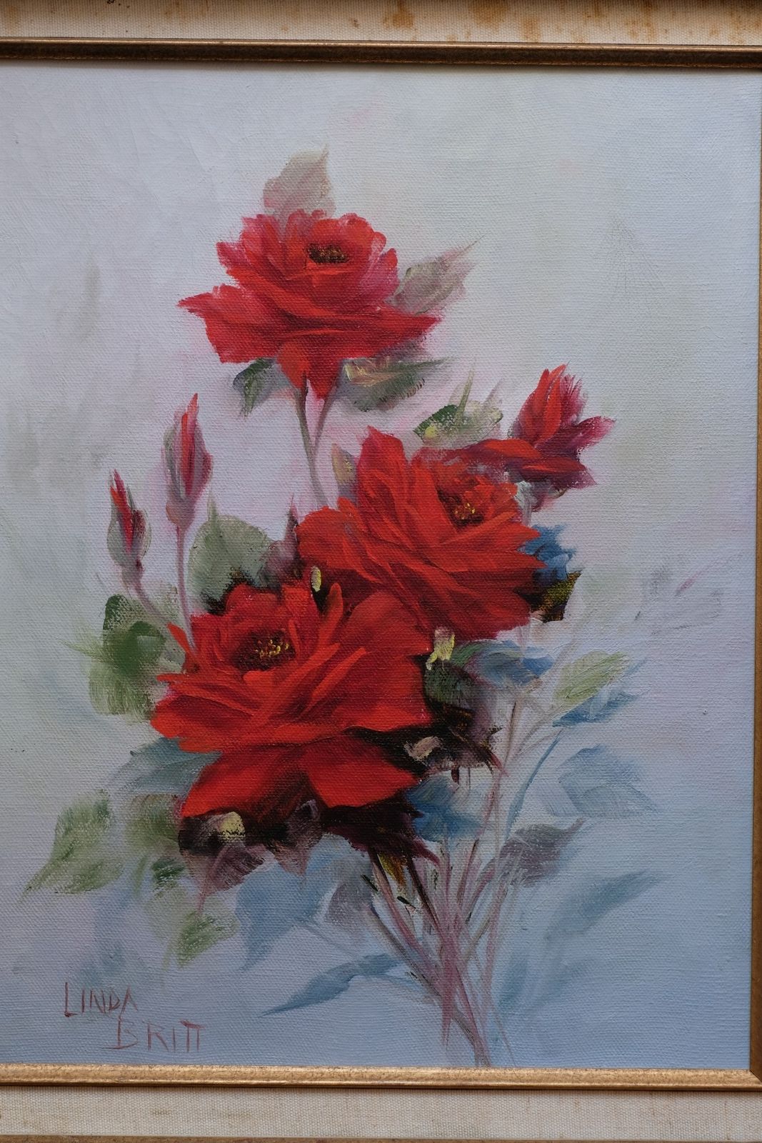 Still Life Of Red Roses Oil On Canvas Signed Linda Britt photo 600.0