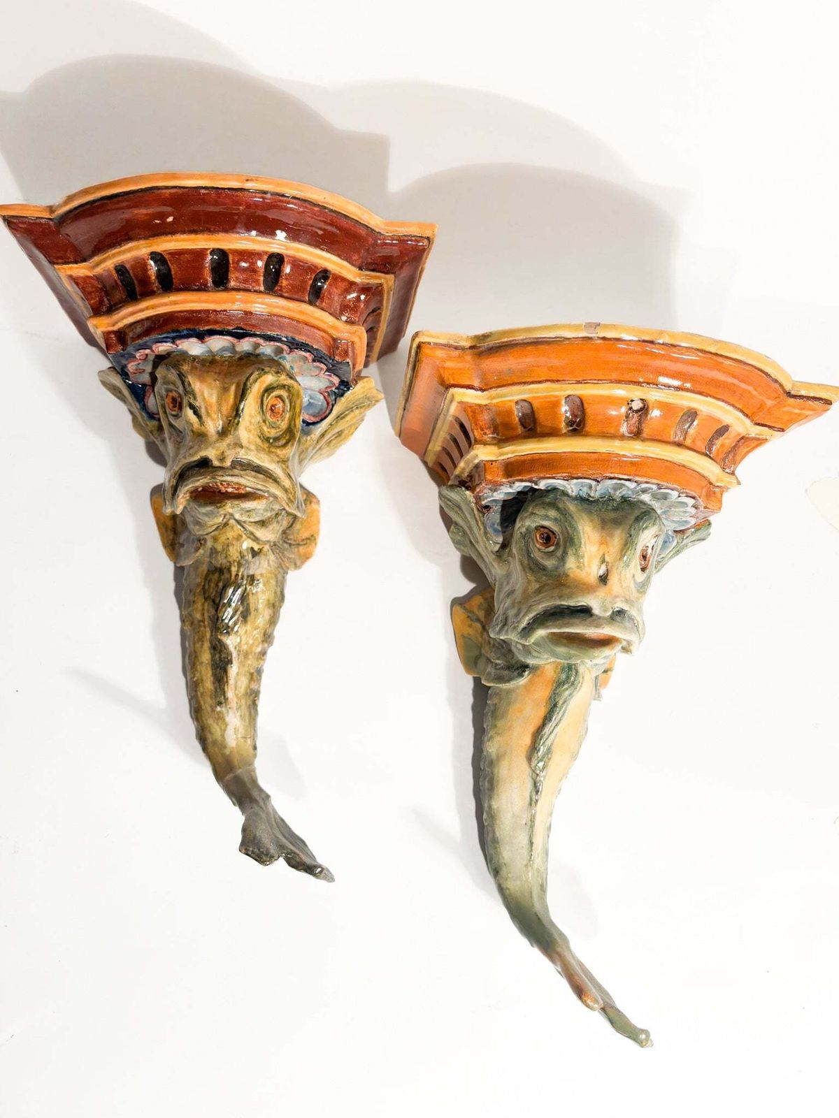 Pair Of Ceramic Shelves From Central Italy In The Shape Of A Fish, 19th Century