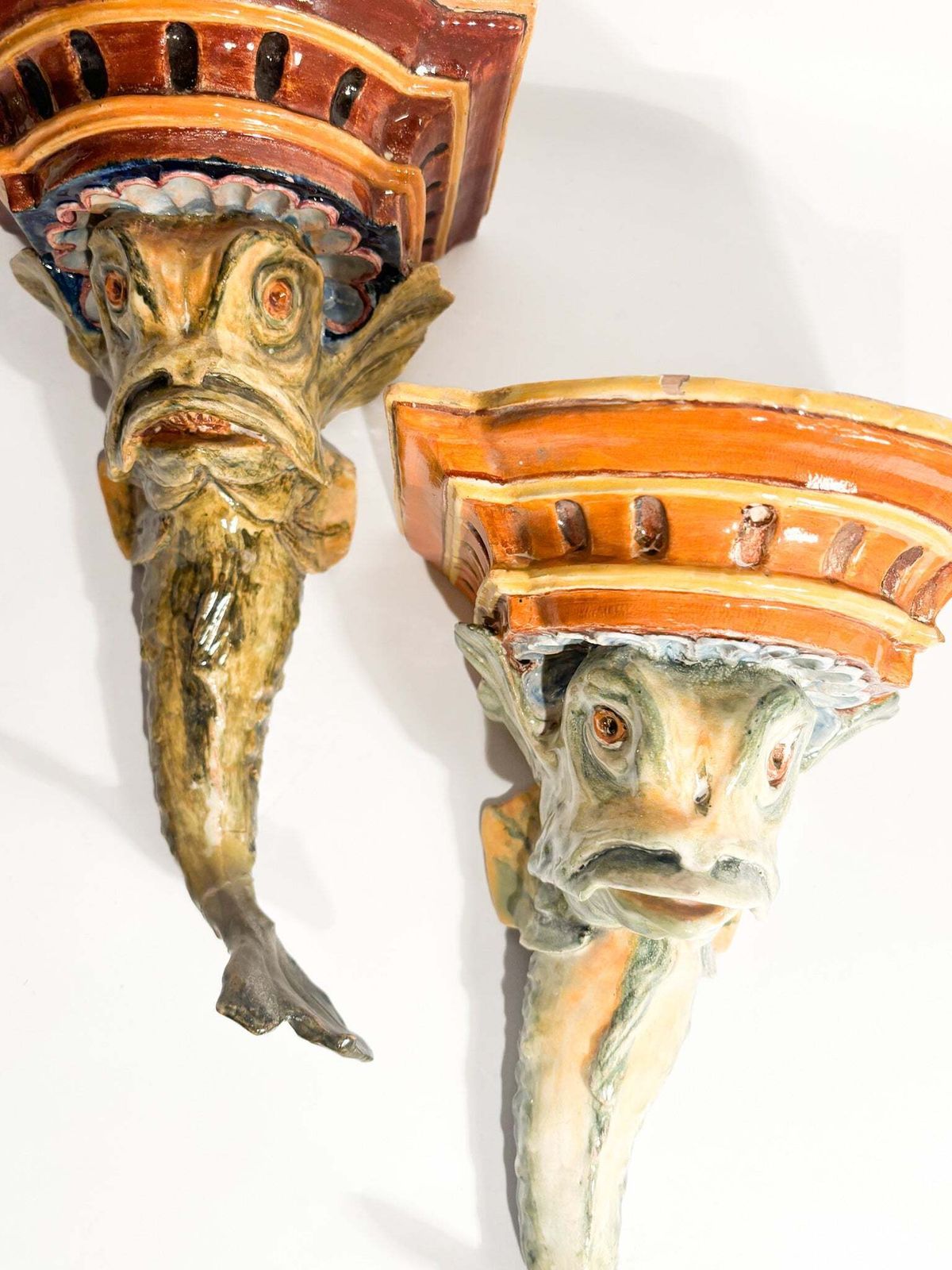 Pair Of Ceramic Shelves From Central Italy In The Shape Of A Fish, 19th Century photo for sale